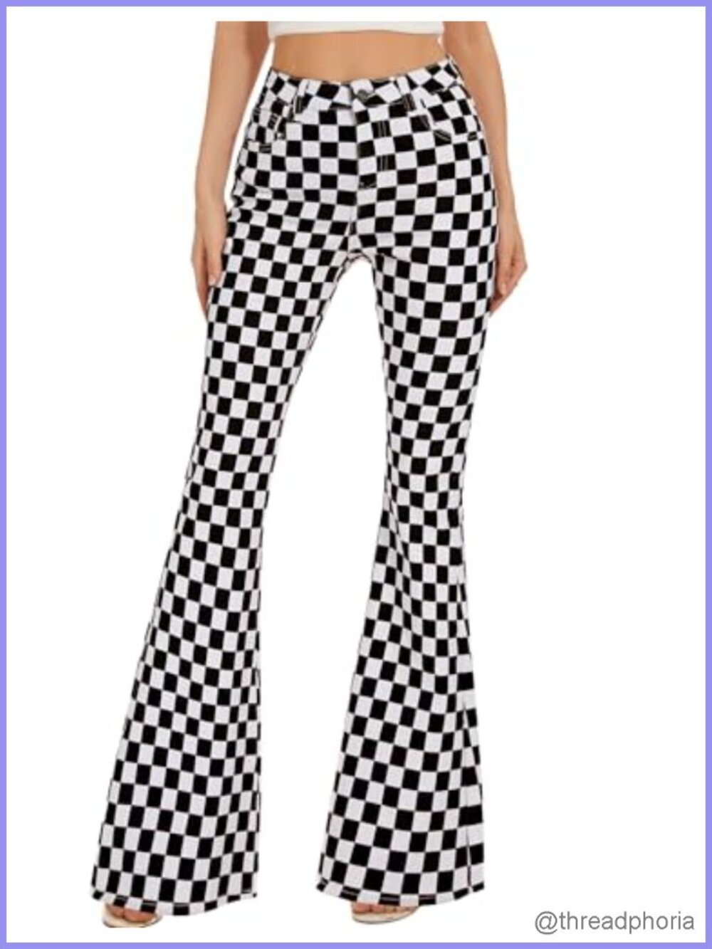 High Waisted Plaid Bell Bottom Jeans for Women Bootcut Stretch Denim